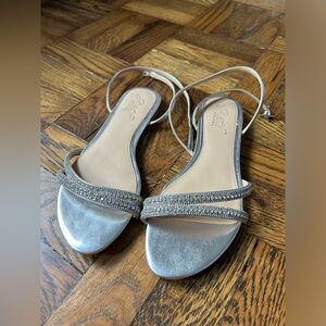 Badgley Mischka Metallic Flat Sandal with Crystals Size 7